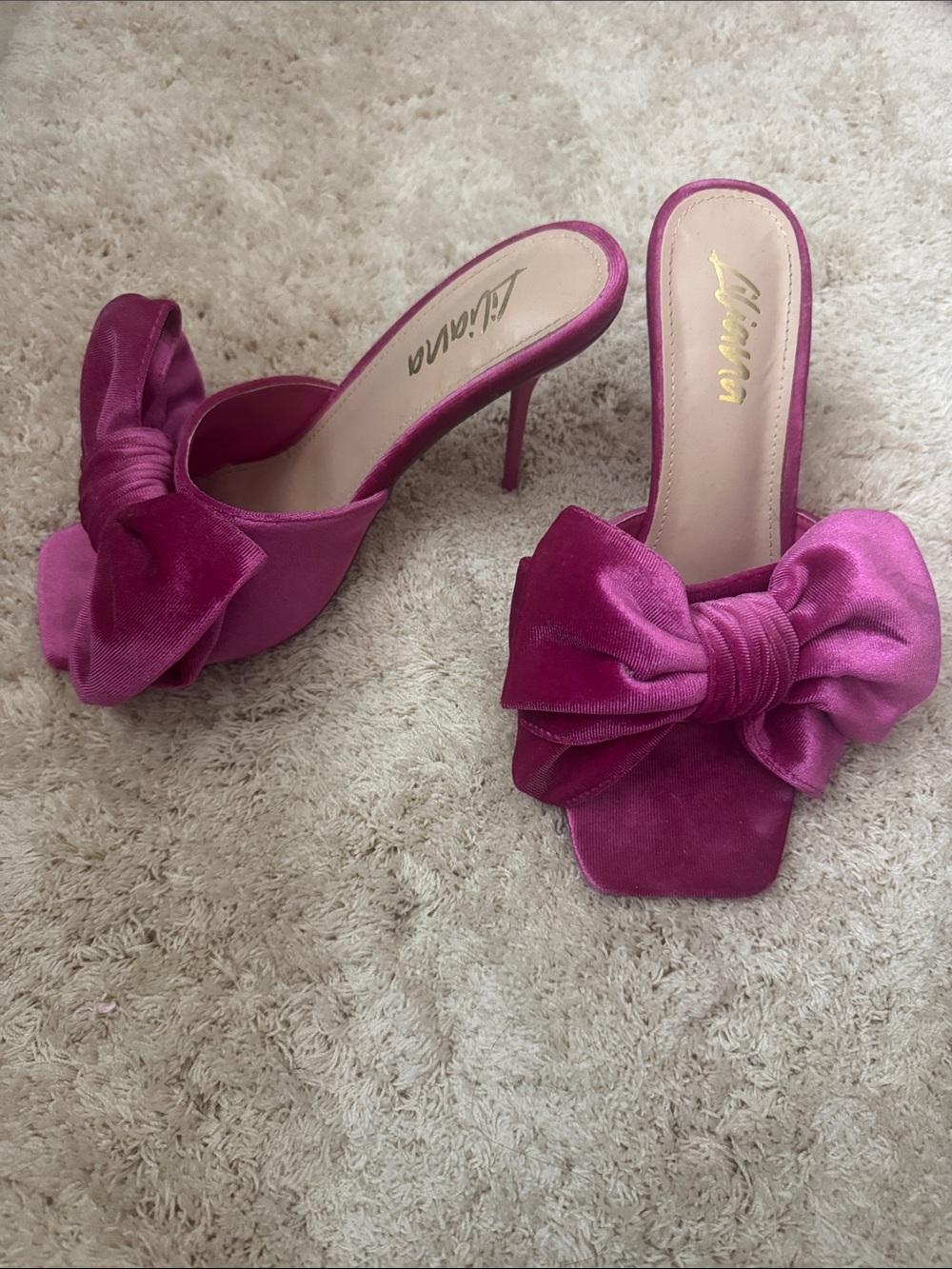 Liliana Fuchsia Satin Bow Slide Heels